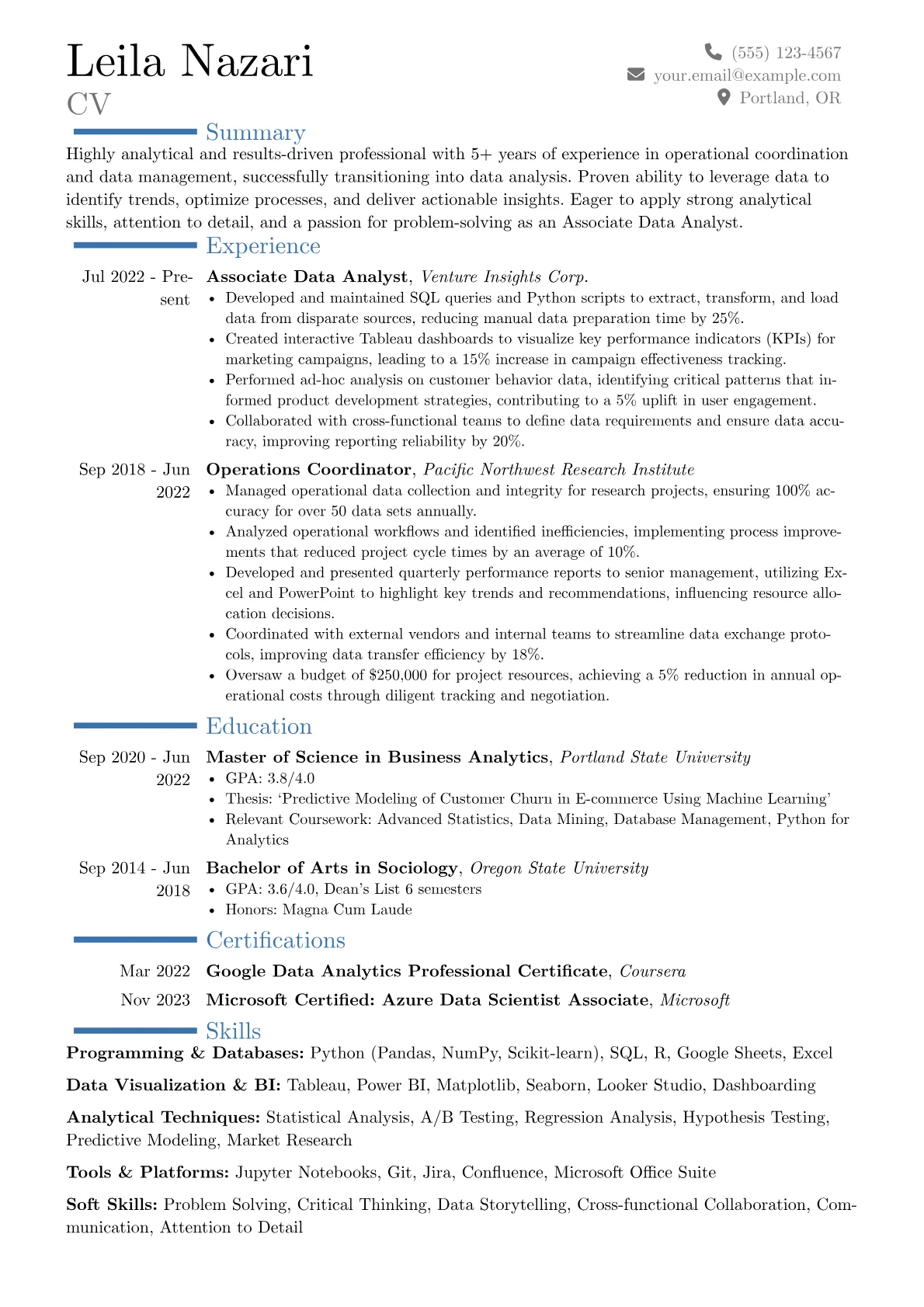 Targeted resume example, Career changer, page 1