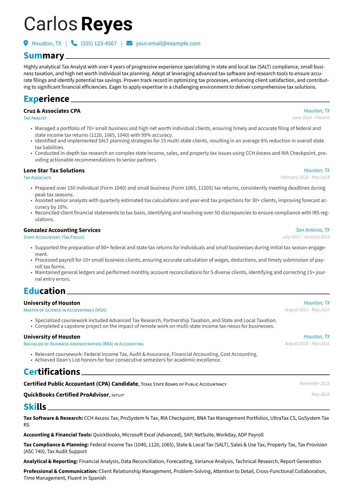 Tax Analyst resume example, Tax Analyst - SALT & Small, page 1