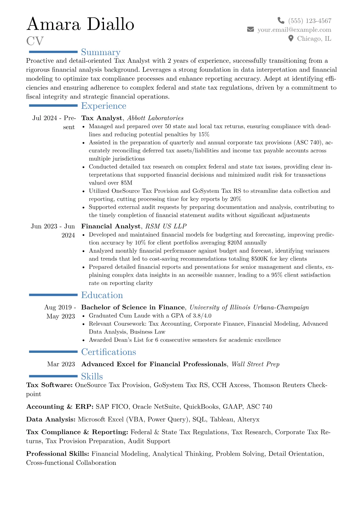 Tax Analyst resume example, Career changer, page 1