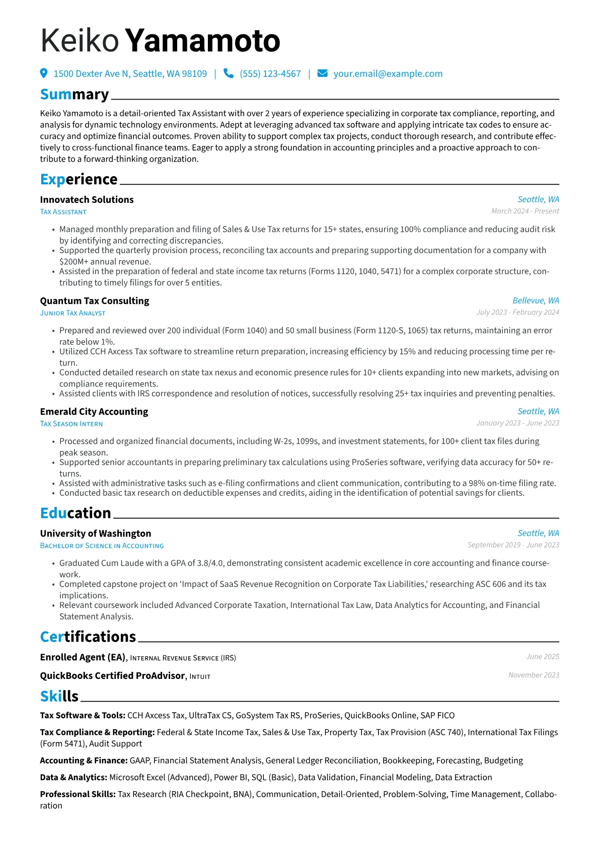 Tax Assistant resume example, Corporate Tax Assistant, page 1