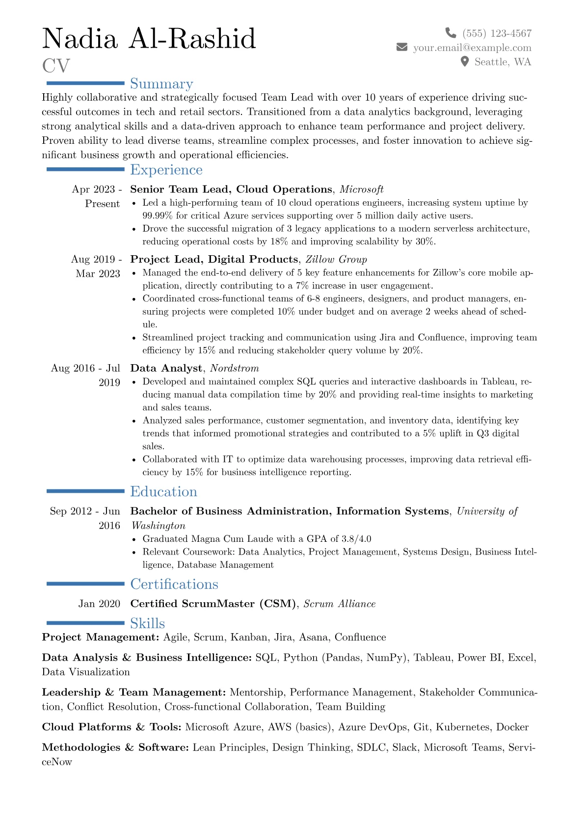 Team Lead resume example, Career changer, page 1
