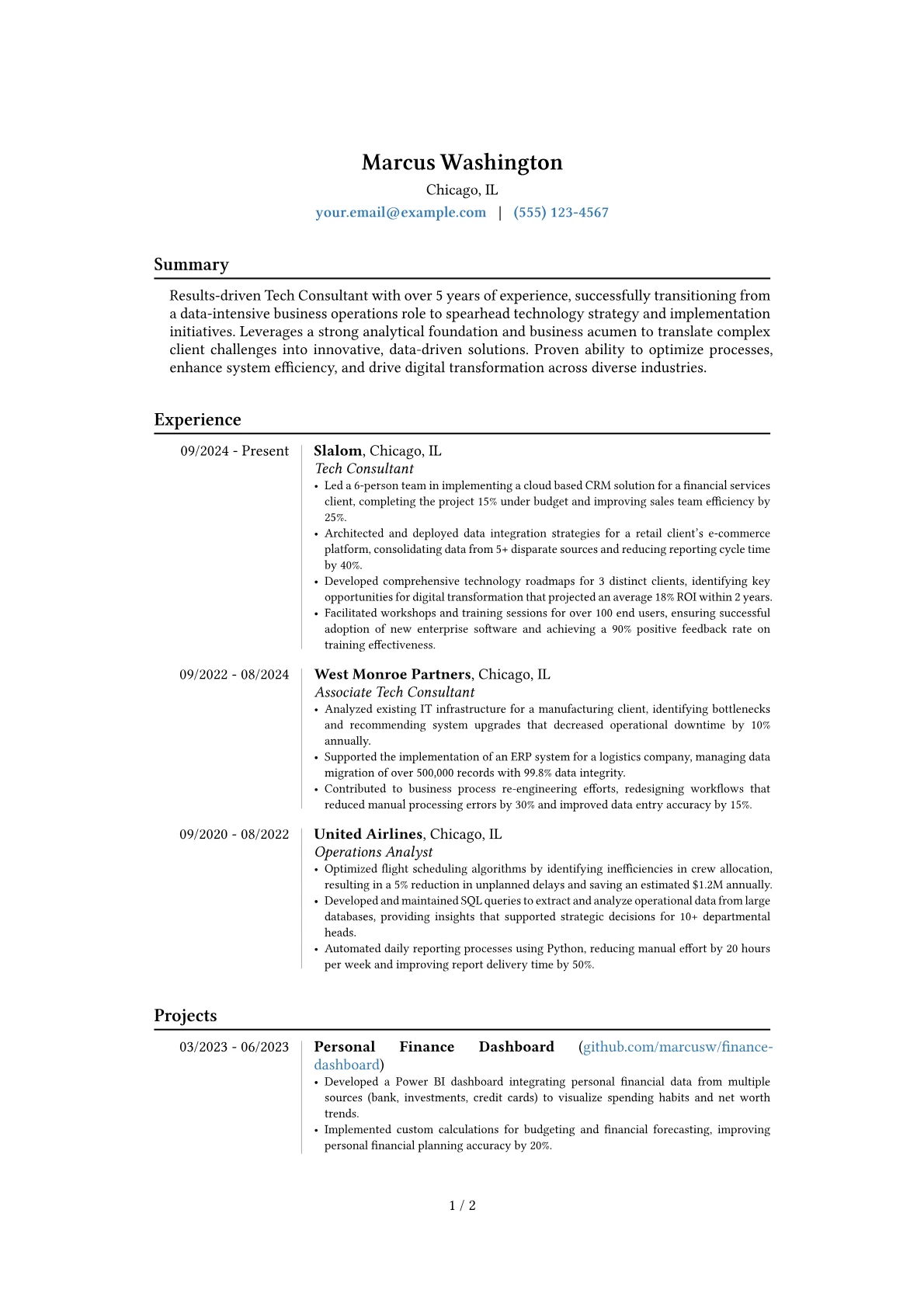 Tech Consultant resume example, Career changer, page 1