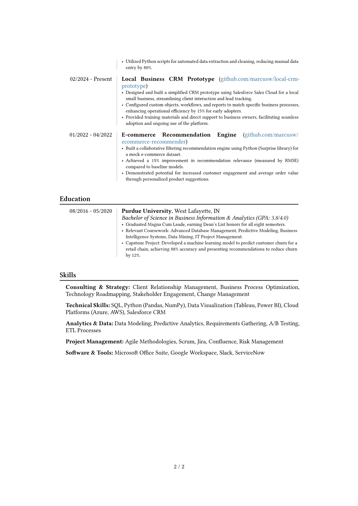 Tech Consultant resume example, Career changer, page 2