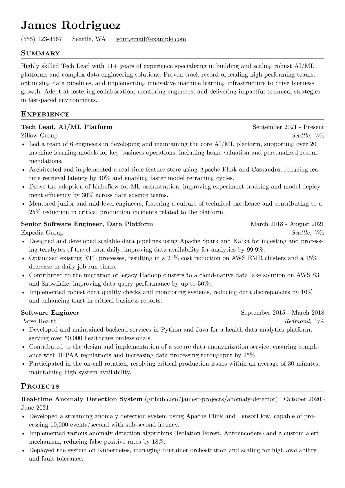 Tech Lead resume example, Tech Lead, page 1
