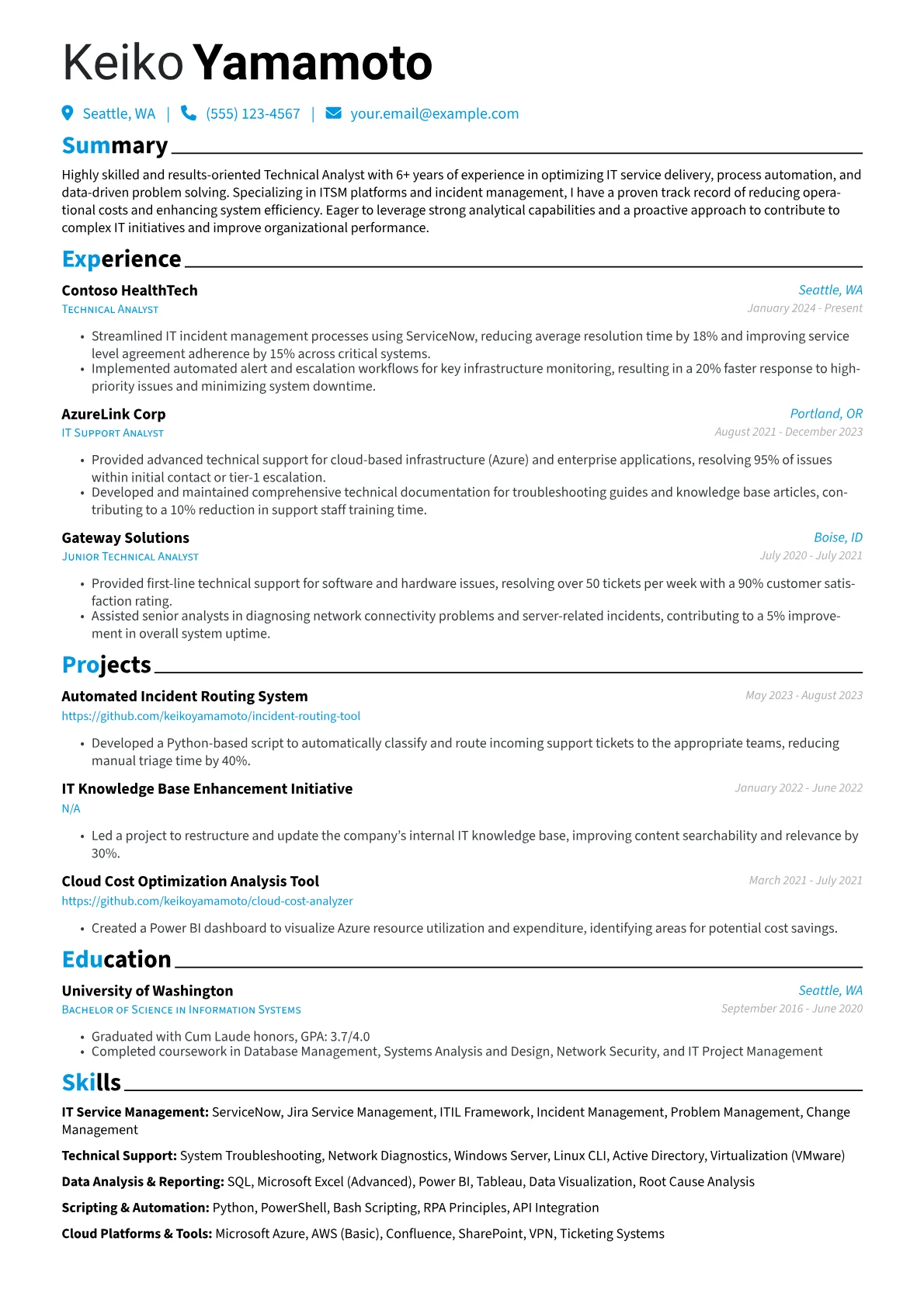 Technical Analyst resume example, Technical Analyst, page 1