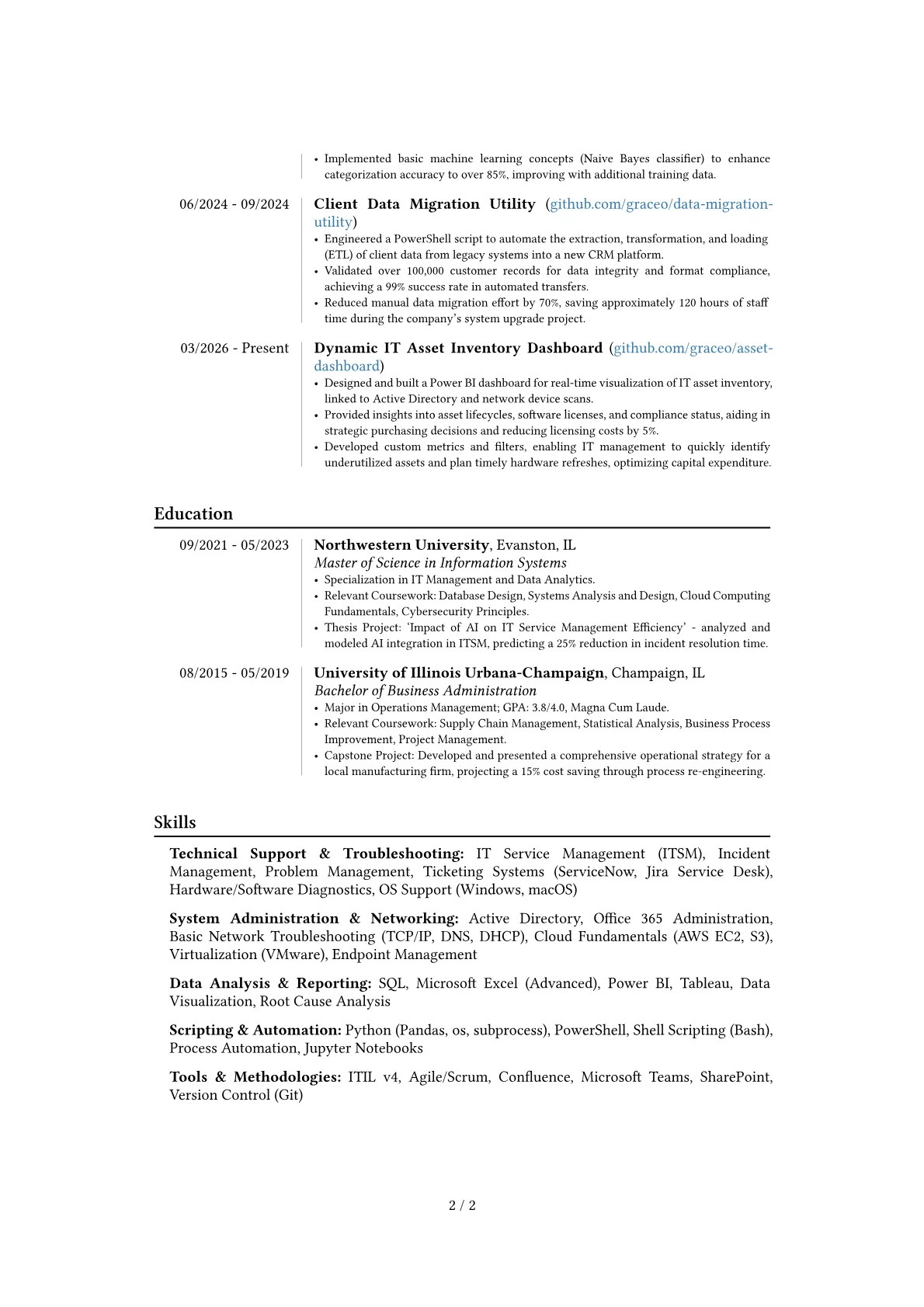 Technical Analyst resume example, Career changer, page 2
