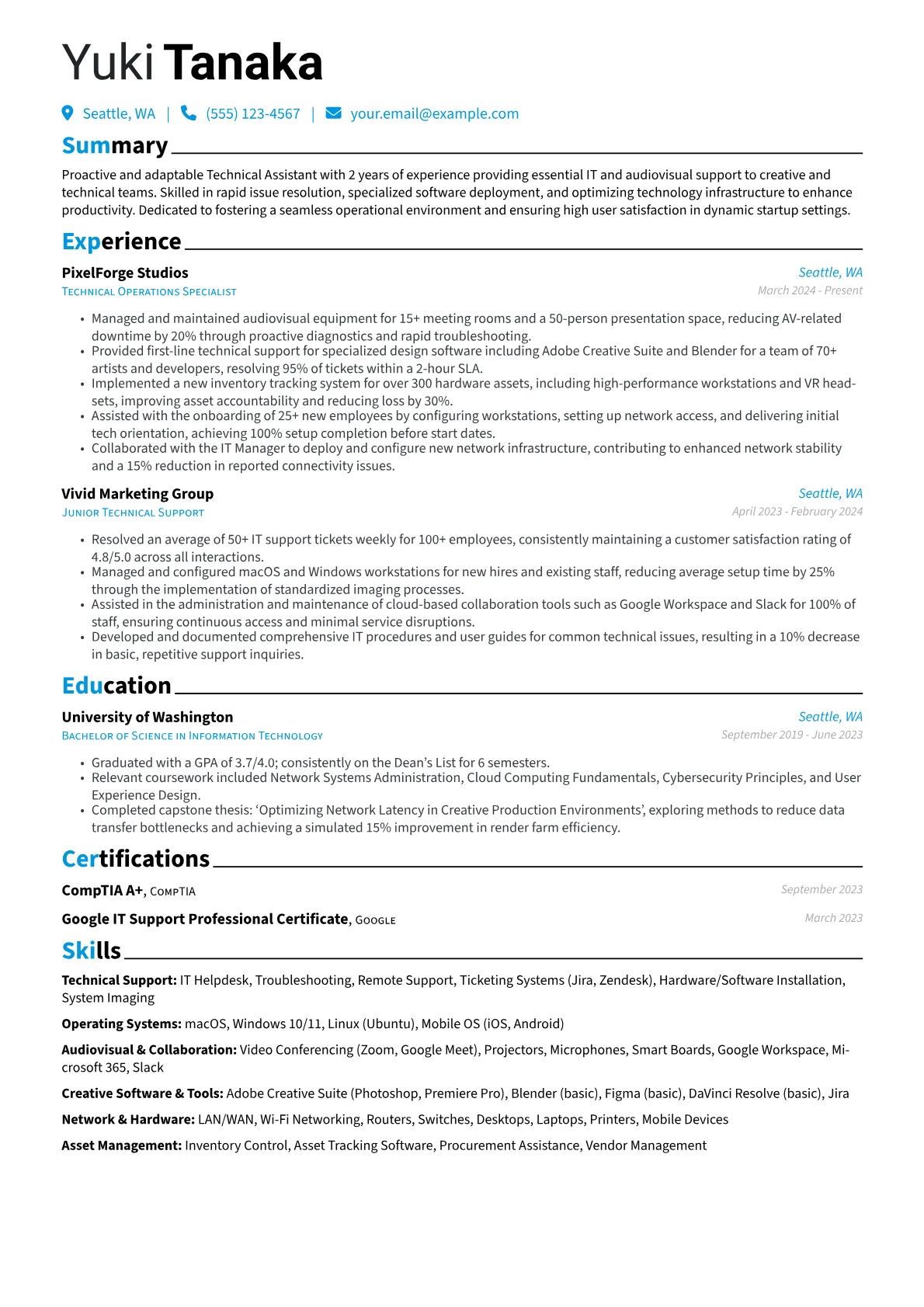 Technical Assistant resume example, Creative Tech Environment, page 1
