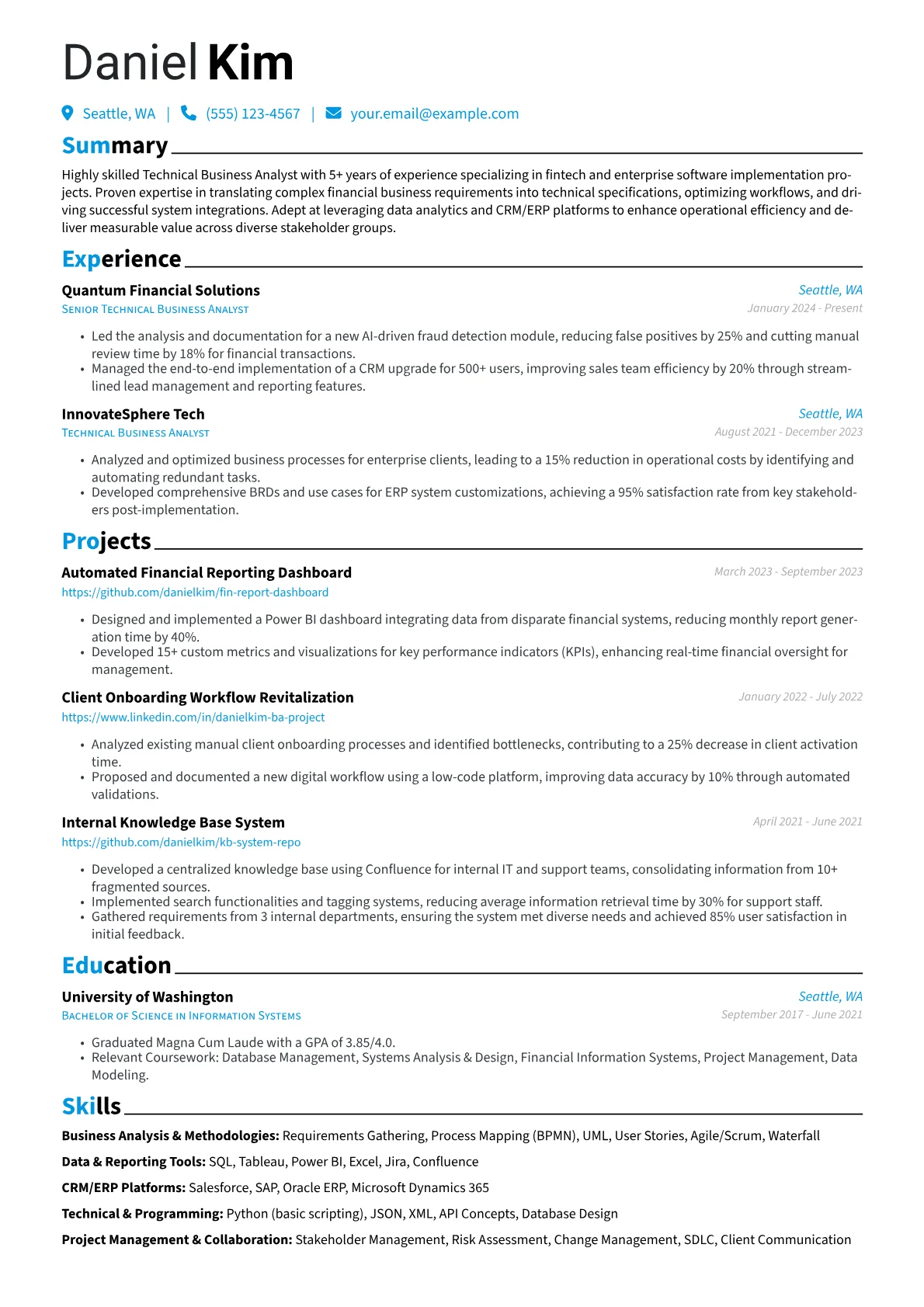 Technical Business Analyst resume example, Technical Business Analyst, page 1