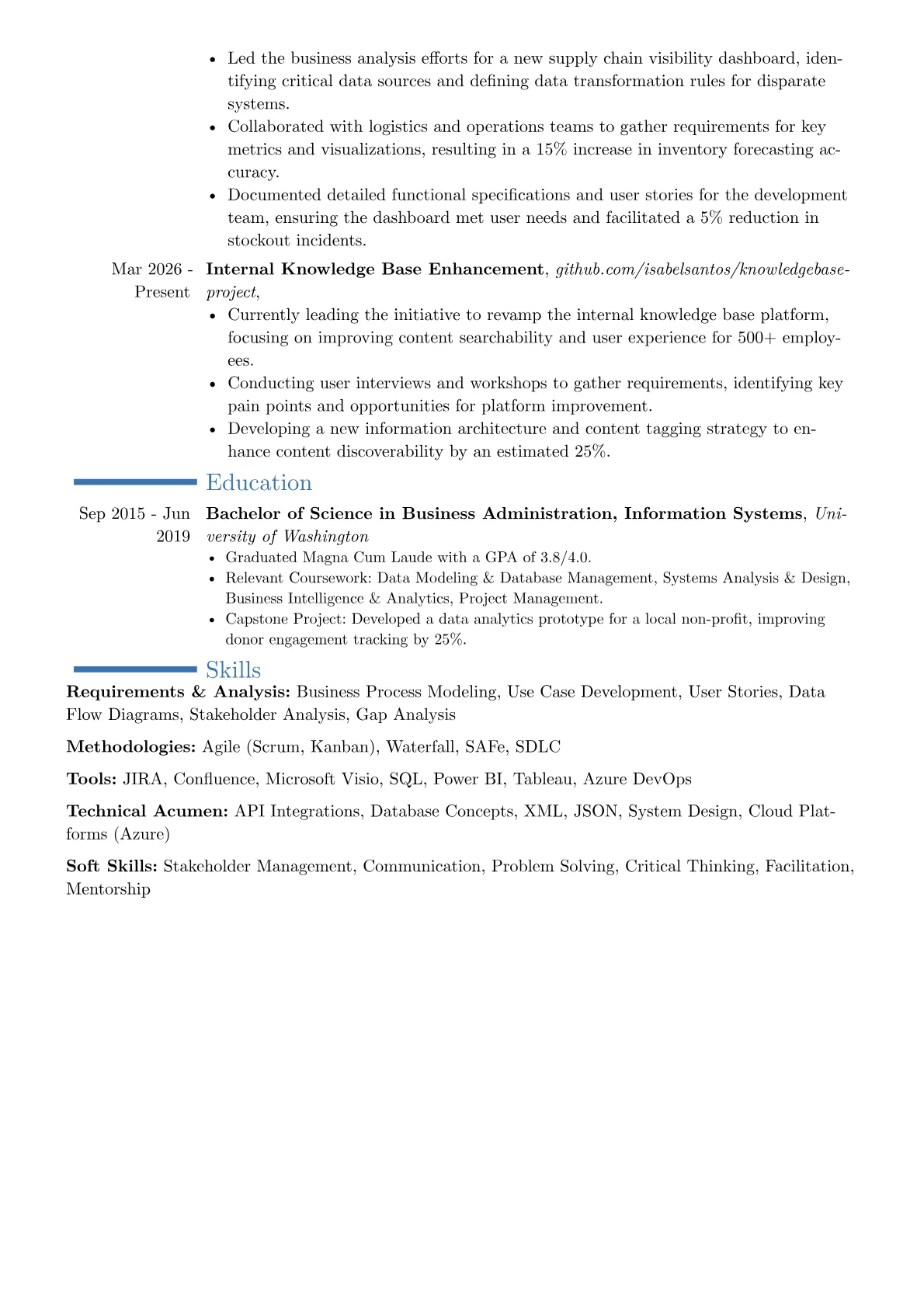 Technical Business Analyst resume example, Career changer, page 2
