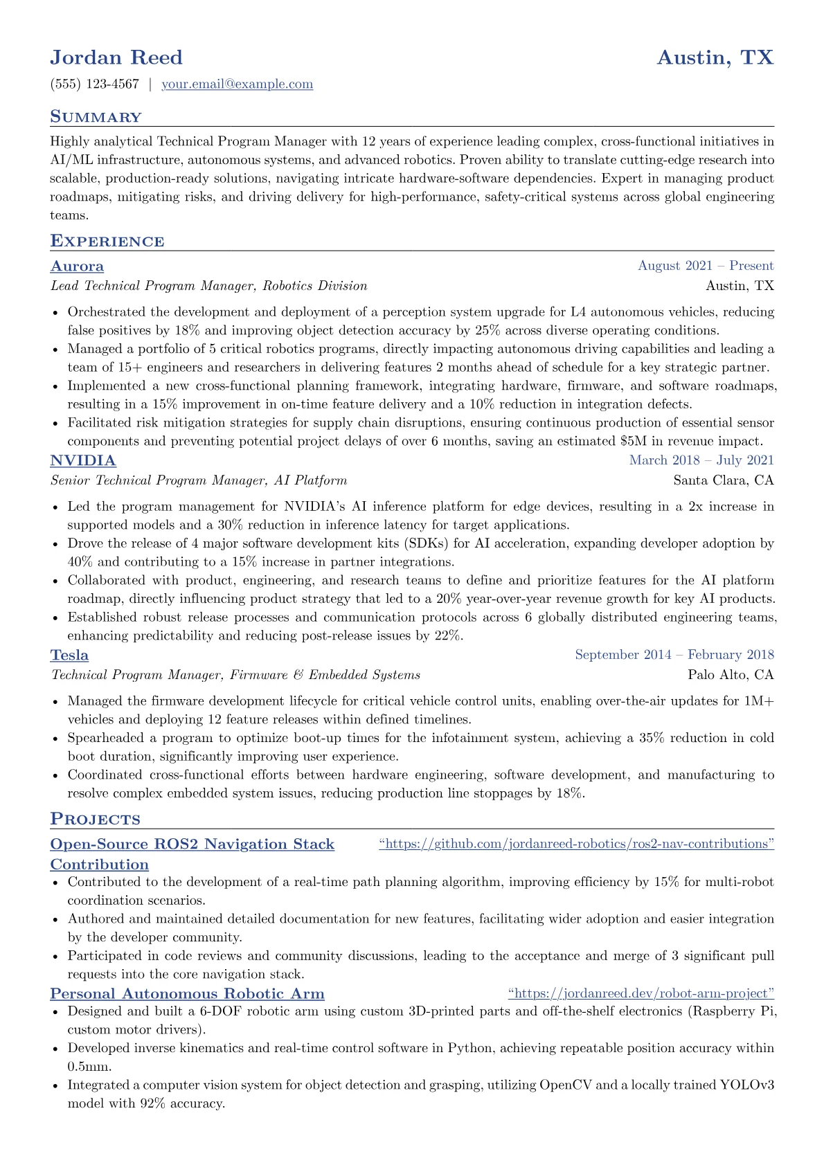 Technical Program Manager resume example, Program & Project, page 1