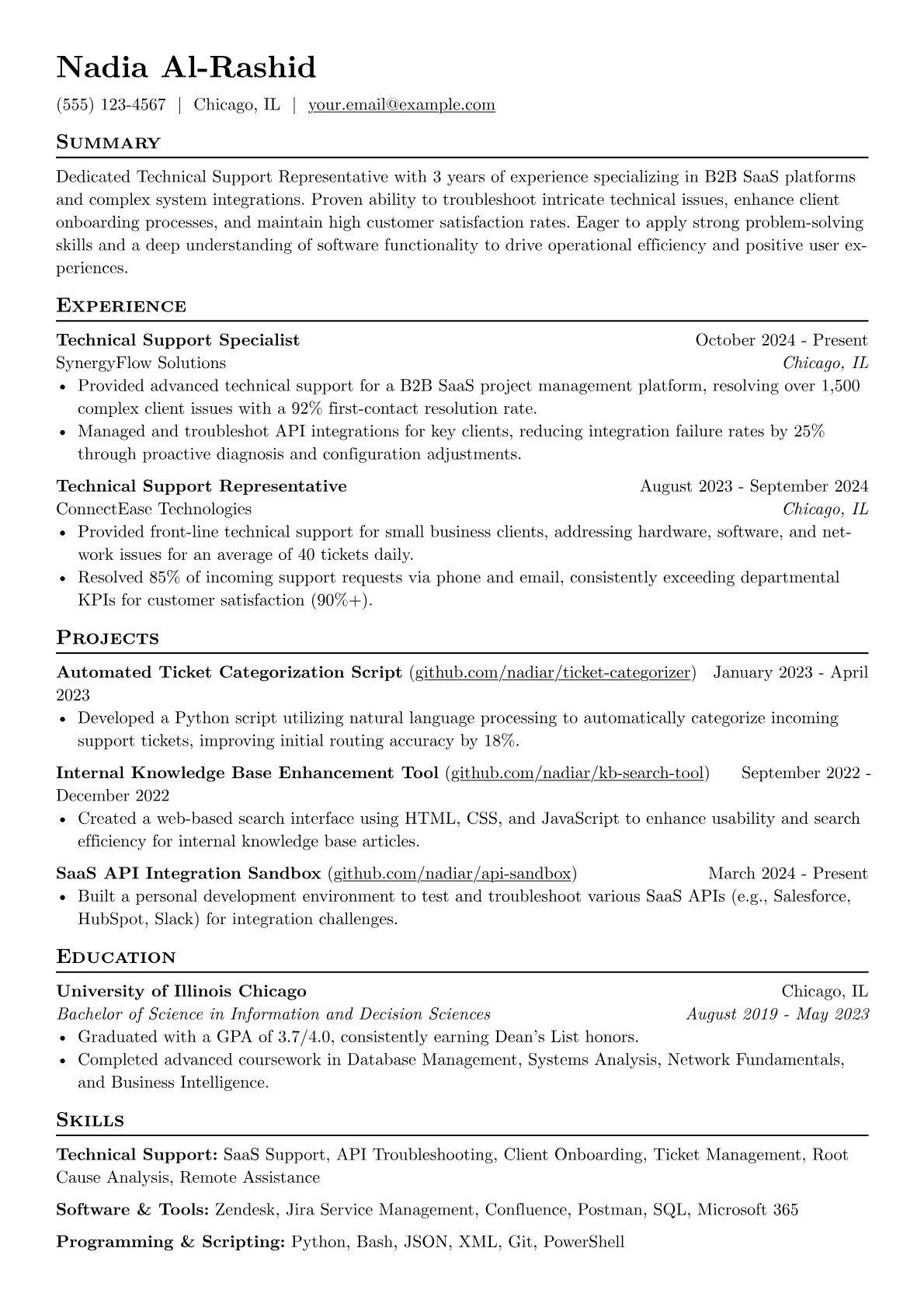 Technical Support Representative resume example, Technical Support, page 1