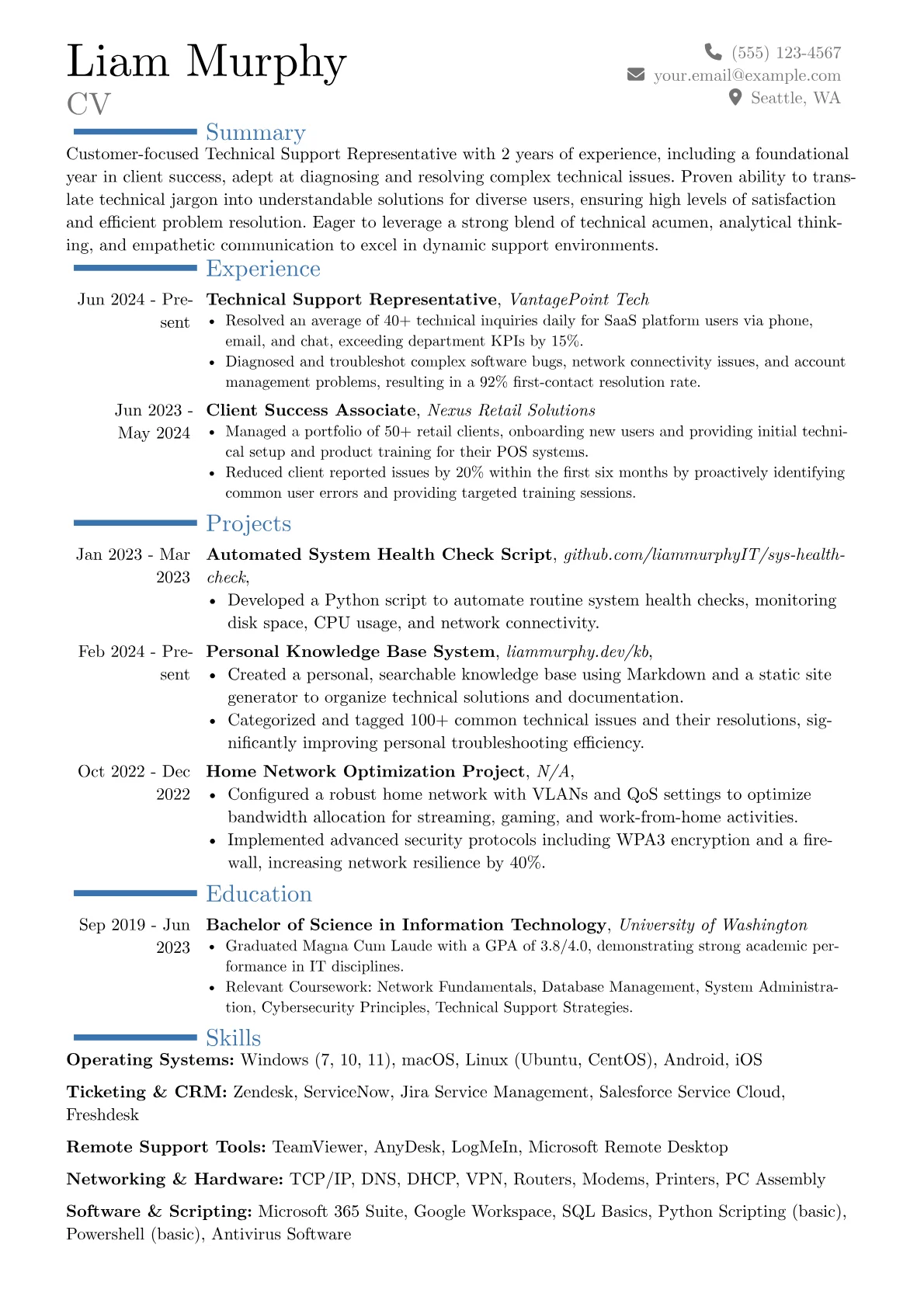 Technical Support Representative resume example, Career changer, page 1