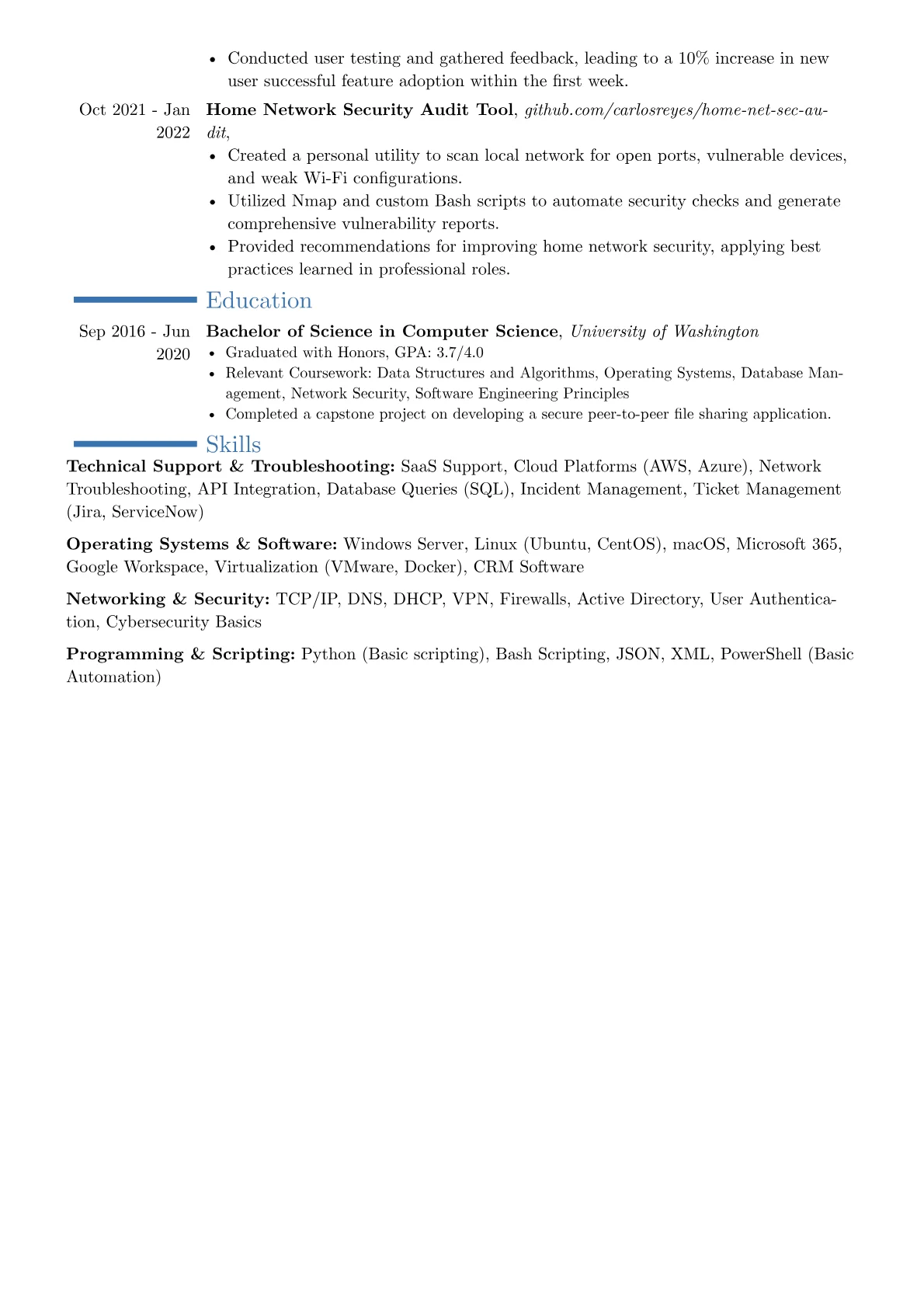 Technical Support resume example, Career changer, page 2