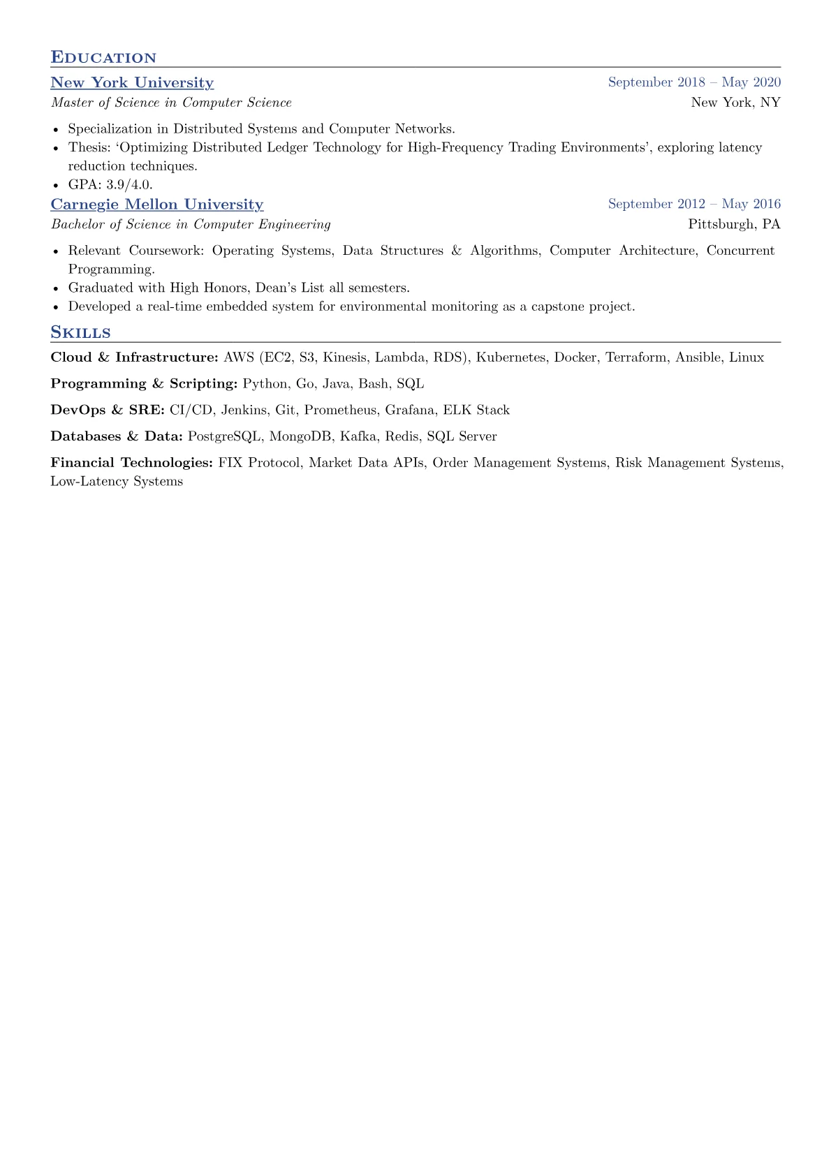 Technology Manager resume example, FinTech & Low-Latency, page 2