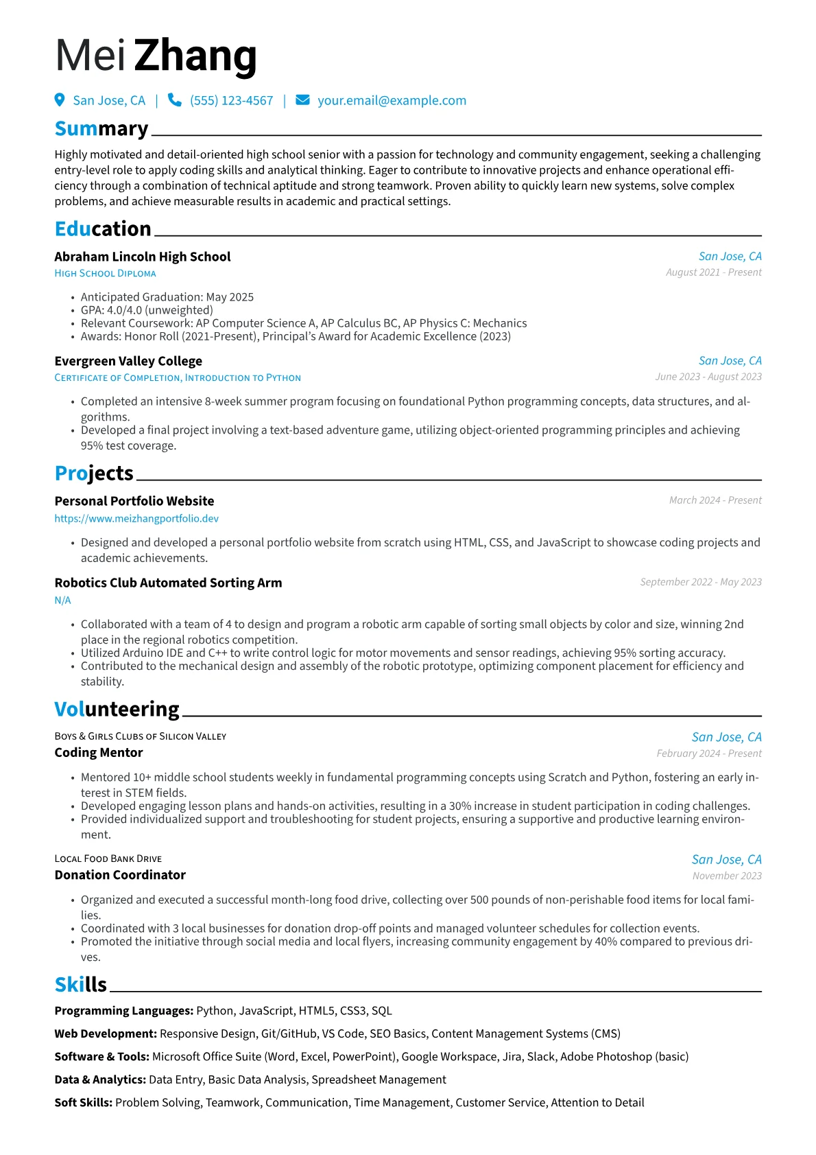 Teenager resume example, Teenager, page 1