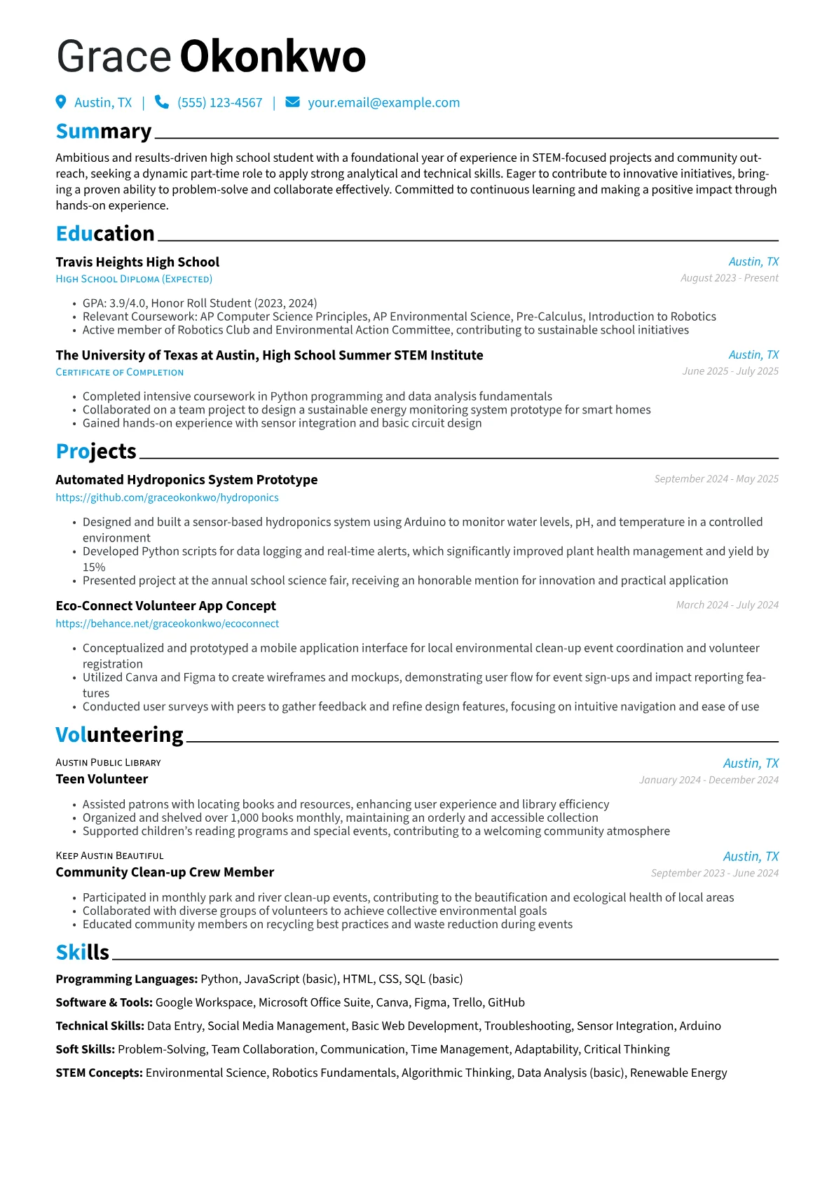 Teens resume example, Programming Languages, page 1
