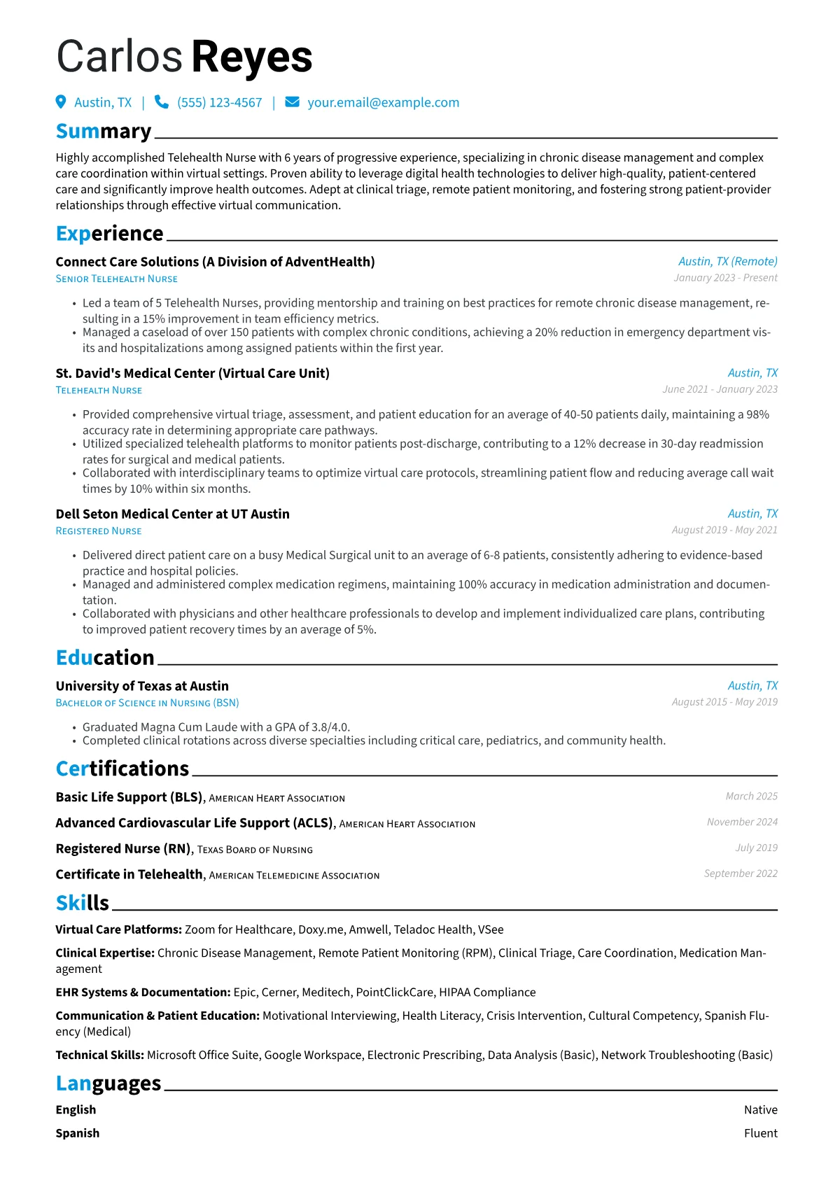 Telehealth Nurse resume example, Chronic Disease, page 1