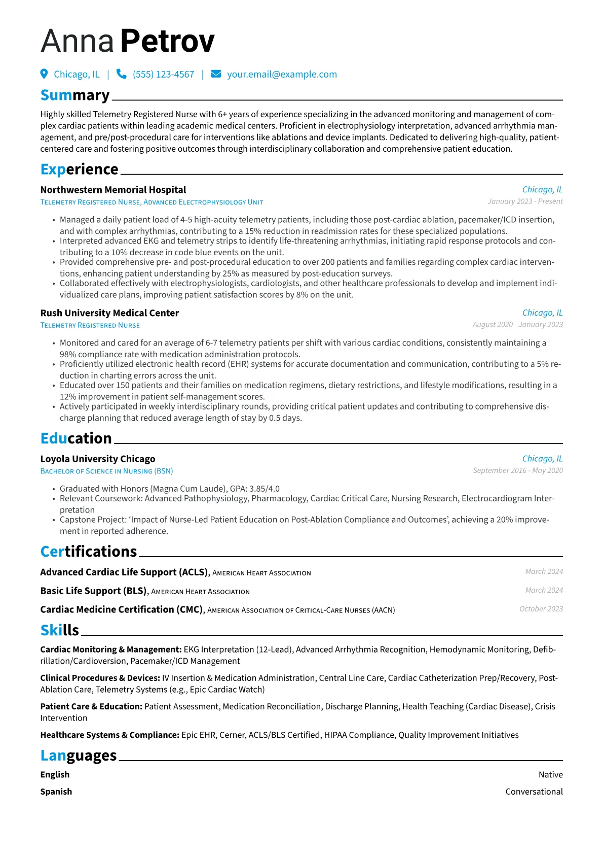 Telemetry Registered Nurse resume example, Telemetry RN - Complex, page 1