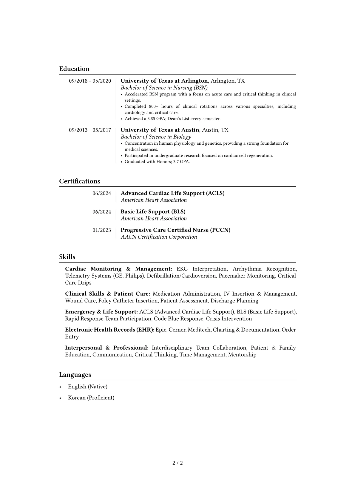 Telemetry Registered Nurse resume example, Career changer, page 2