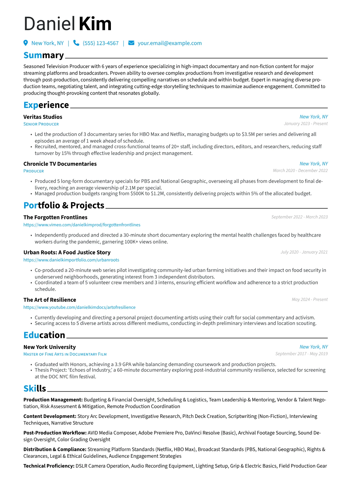 Television Producer resume example, Television Producer, page 1