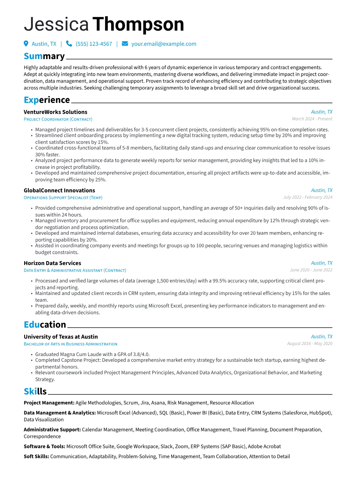Temp Job Seeker resume example, Temp Job Seeker, page 1