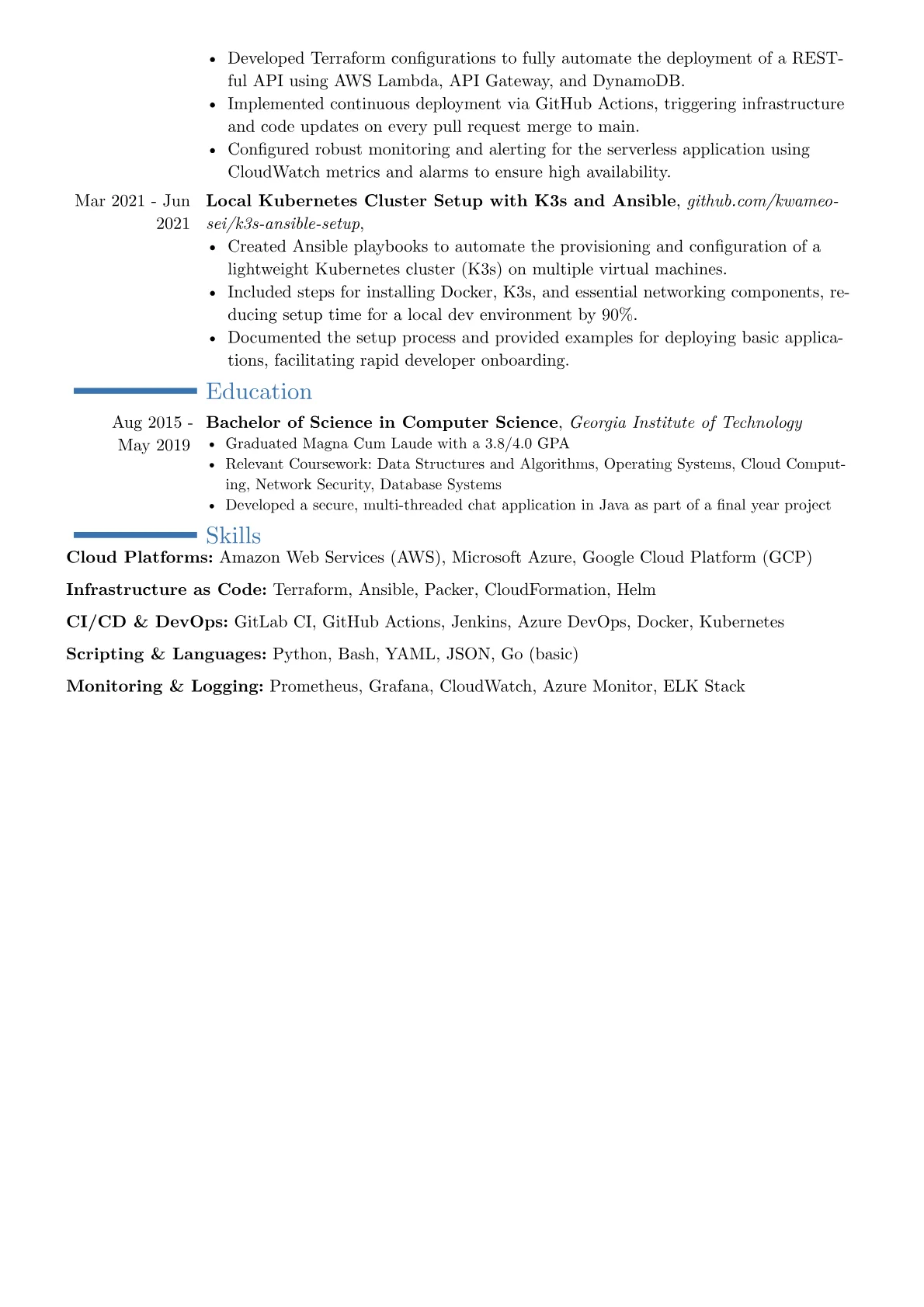 Terraform Developer resume example, Career changer, page 2
