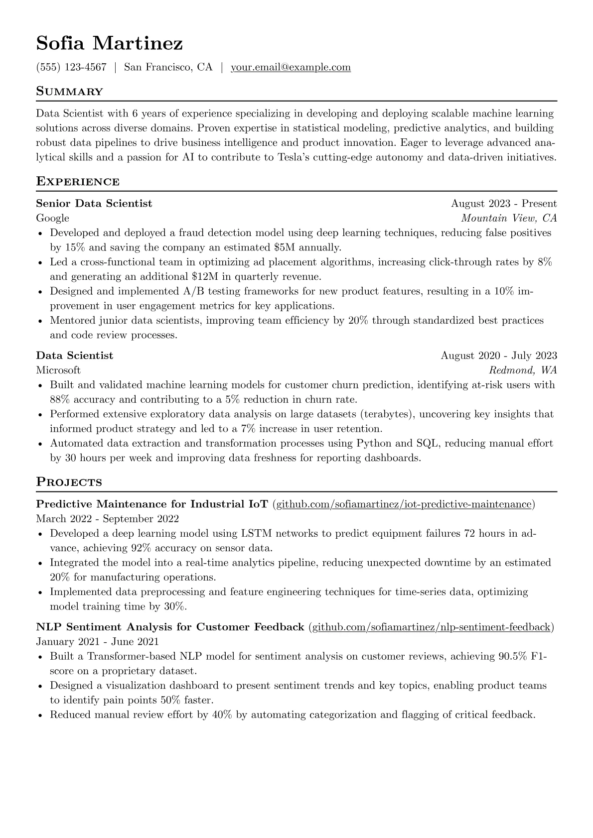 Tesla resume example, Programming Languages, page 1