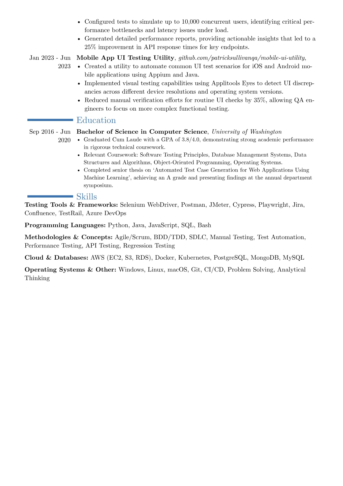 Test Analyst resume example, Career changer, page 2