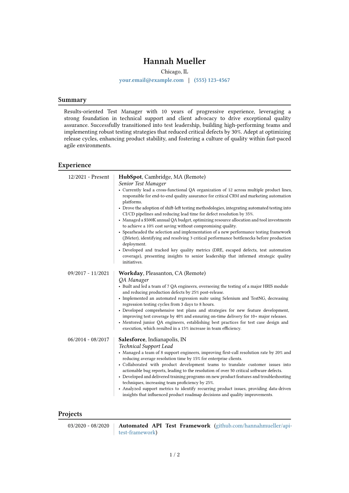 Test Manager resume example, Career changer, page 1