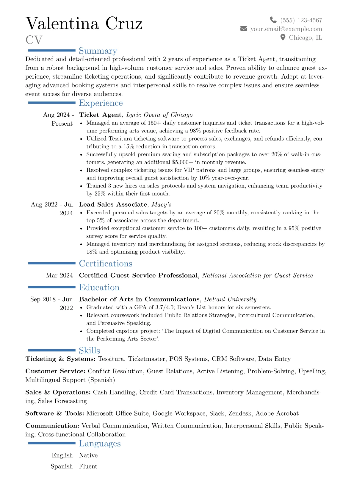 Ticket Agent resume example, Career changer, page 1