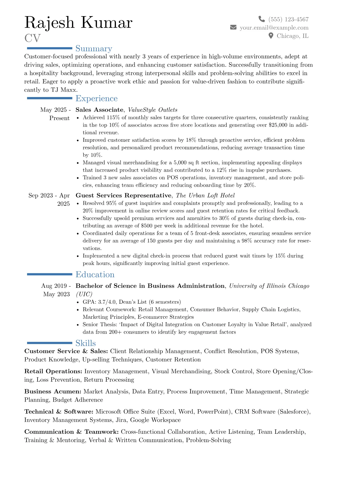 TJ Maxx resume example, Career changer, page 1