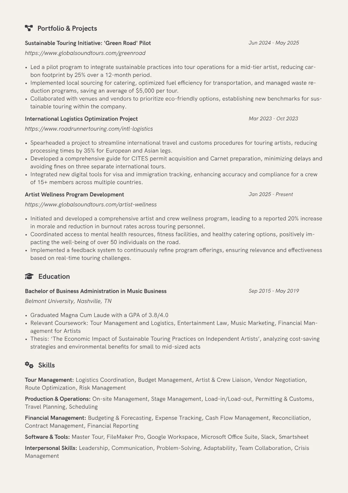 Tour Manager resume example, Career changer, page 2