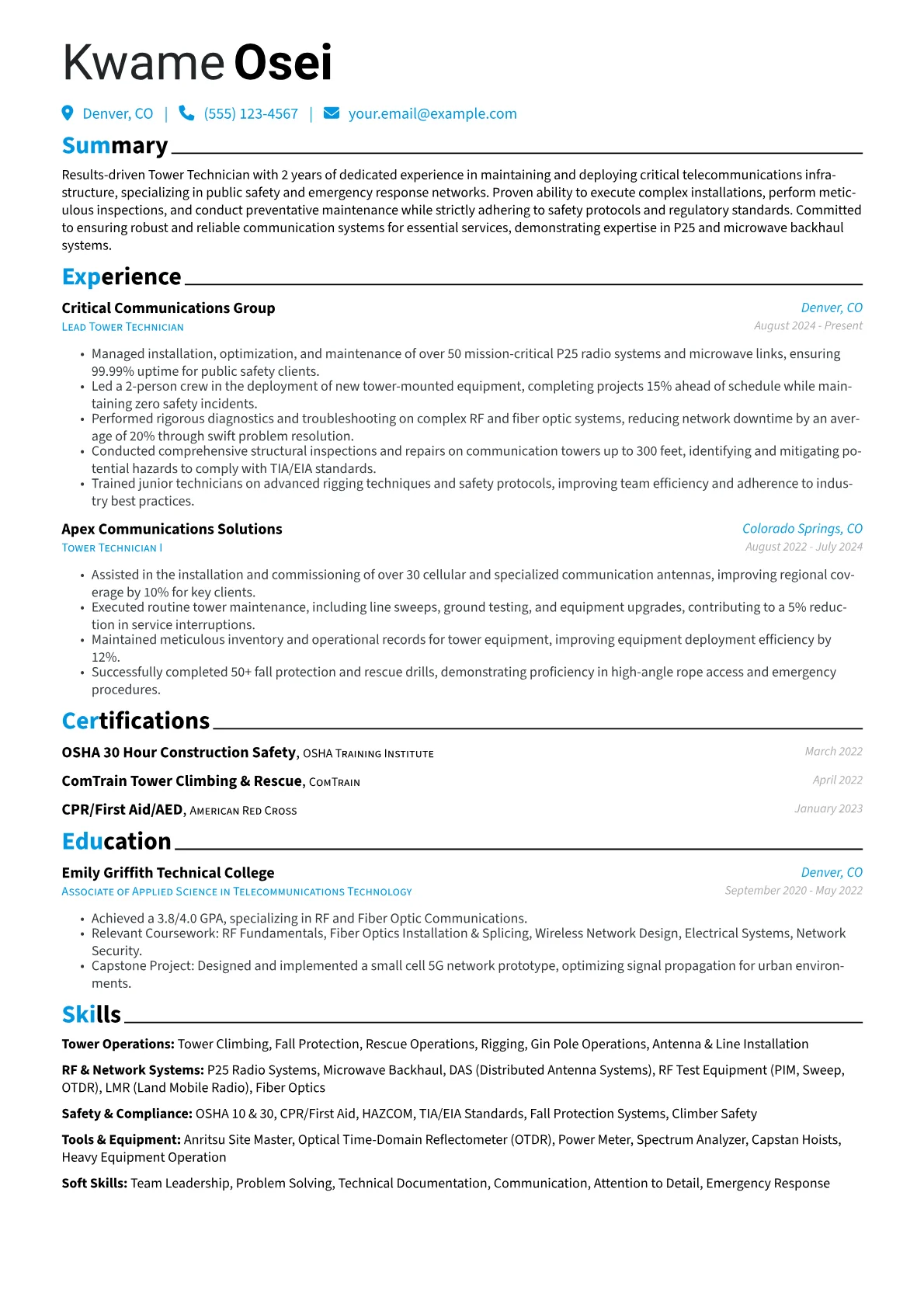 Tower Technician resume example, Tower Technician - Public, page 1