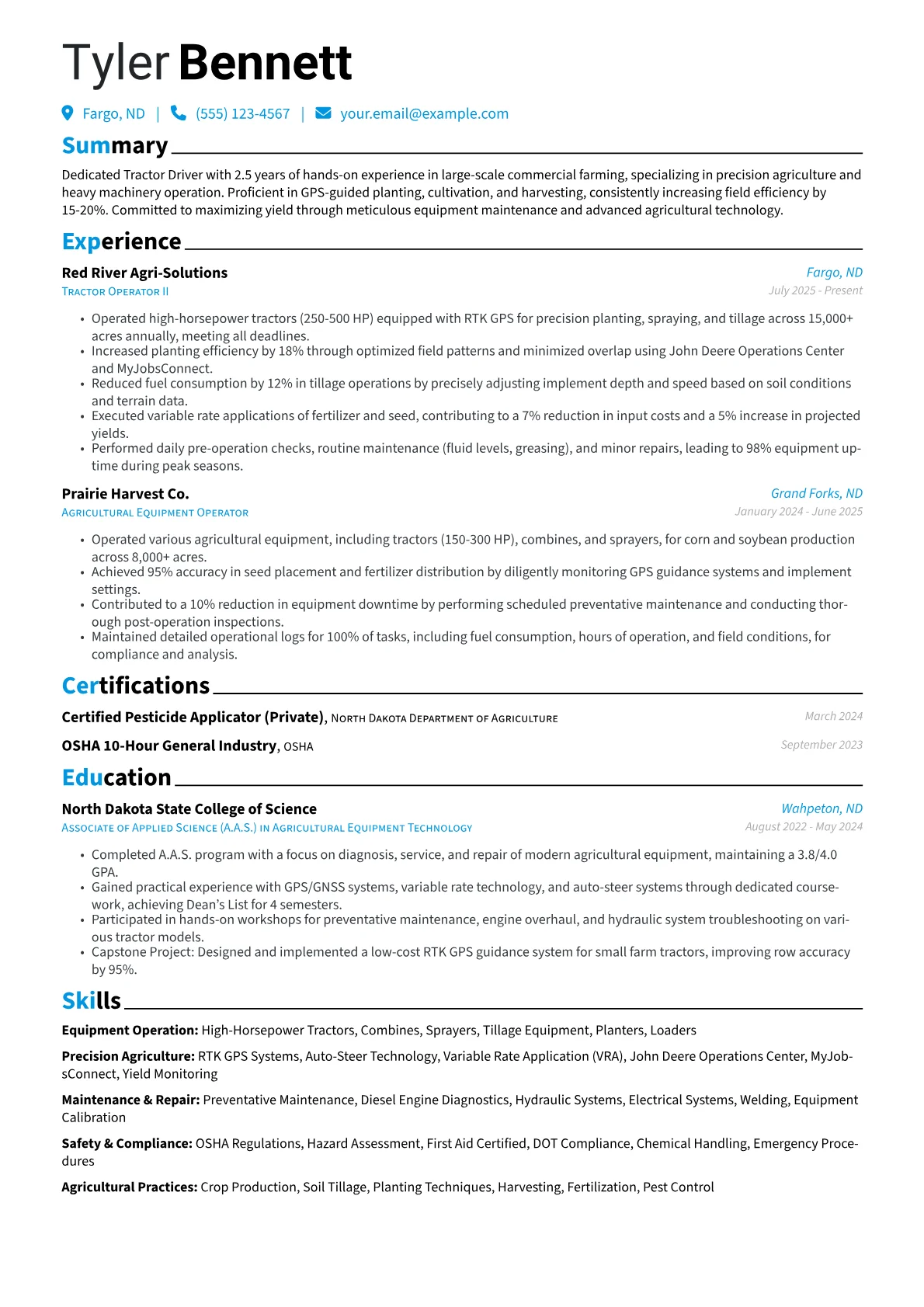 Tractor Driver resume example, Tractor Driver, page 1