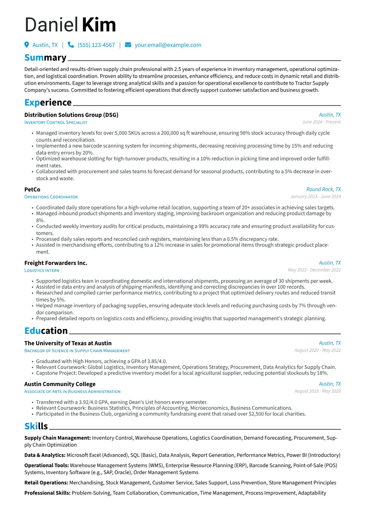 Tractor Supply Company resume example, Supply Chain Management, page 1