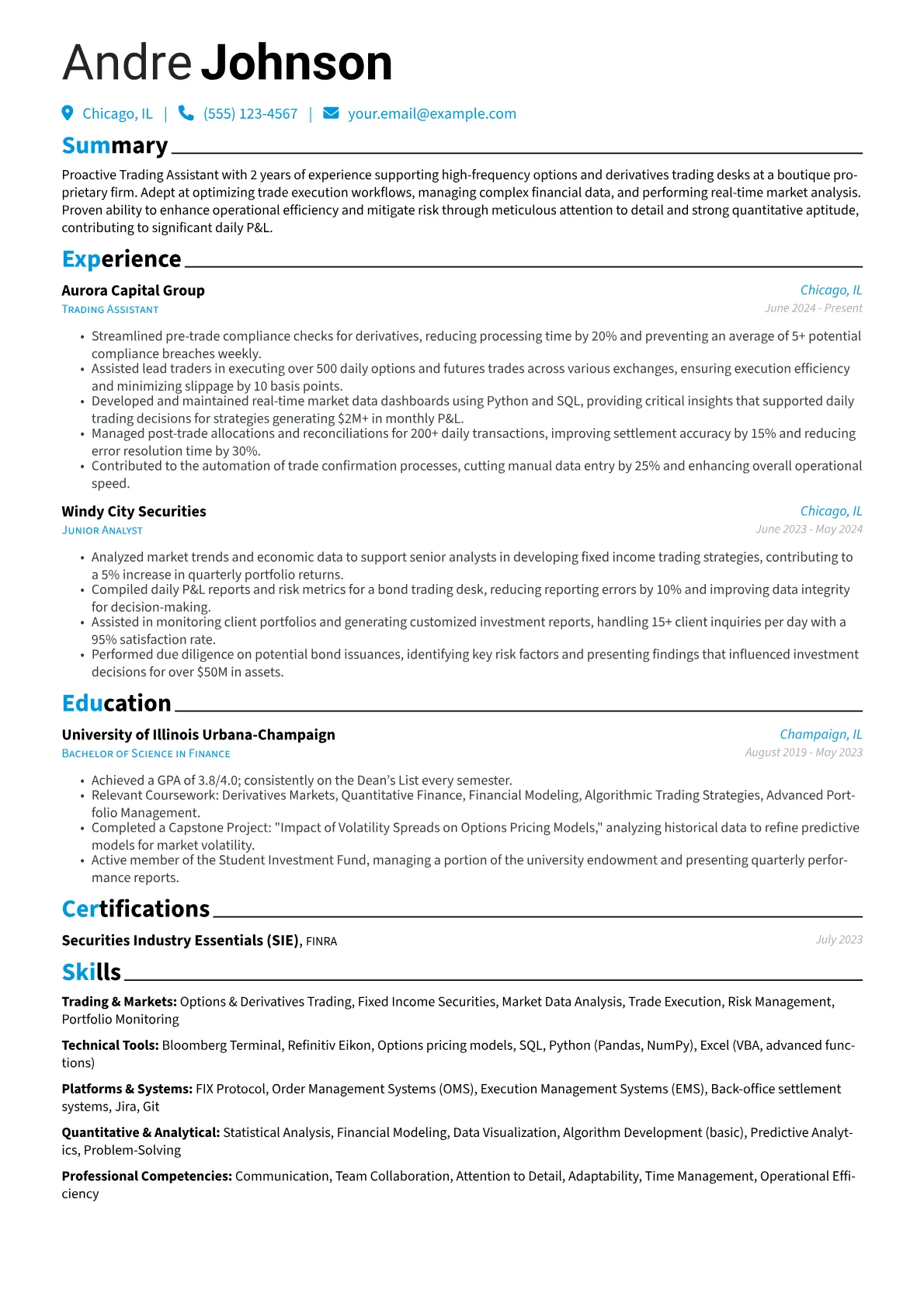 Trading Assistant resume example, Trading Assistant, page 1