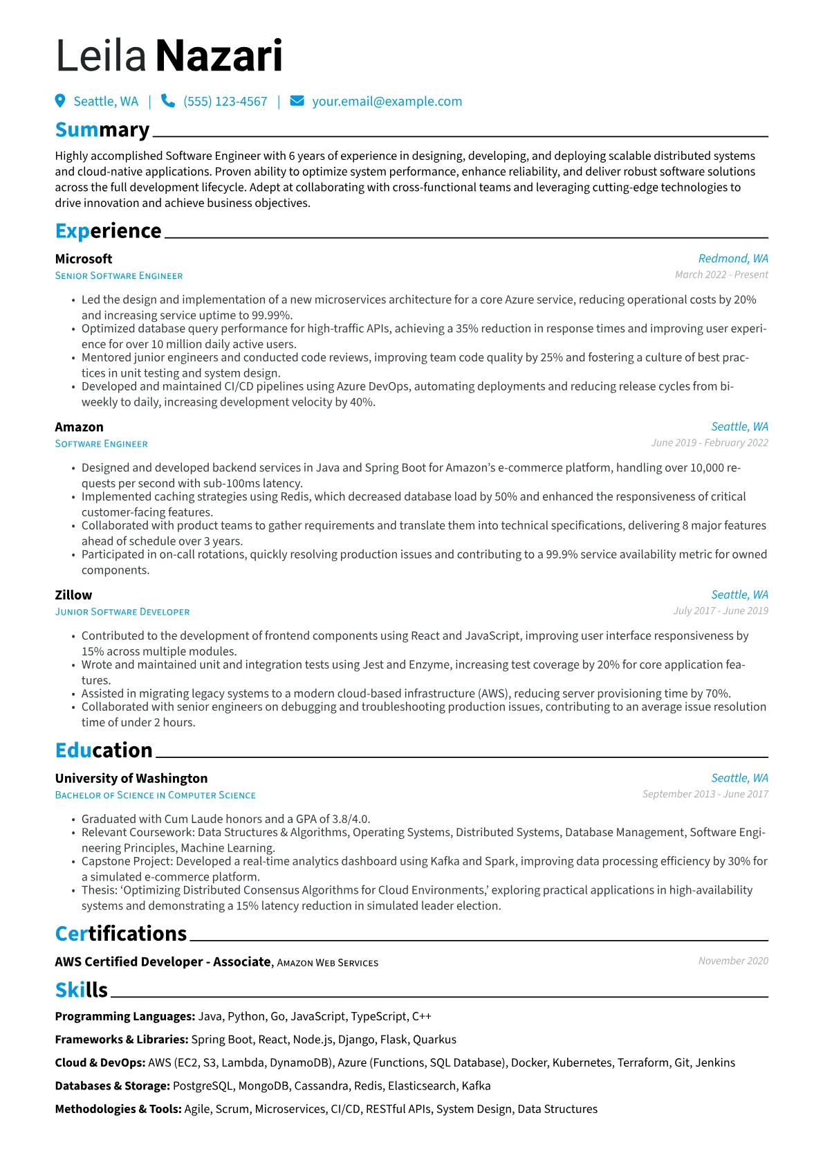 Traditional resume example, Traditional, page 1