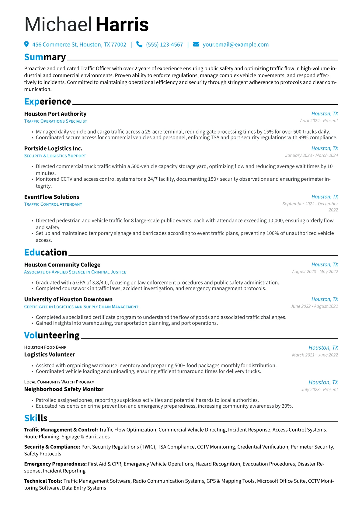 Traffic Officer resume example, Traffic Officer, page 1