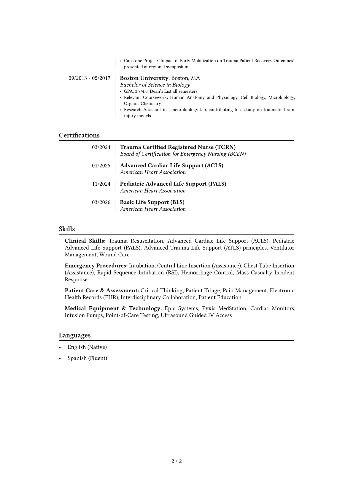Trauma Nurse resume example, Career changer, page 2