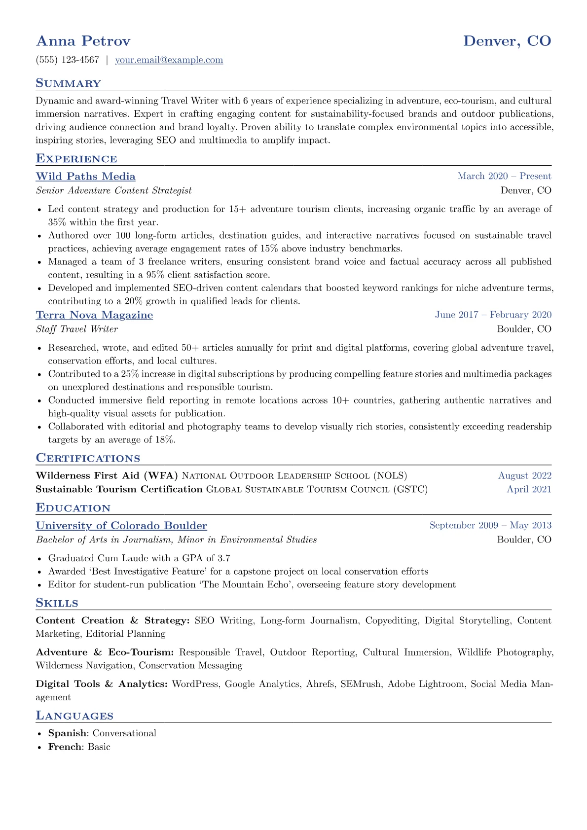 Adventure Travel Writer version - Page 1
