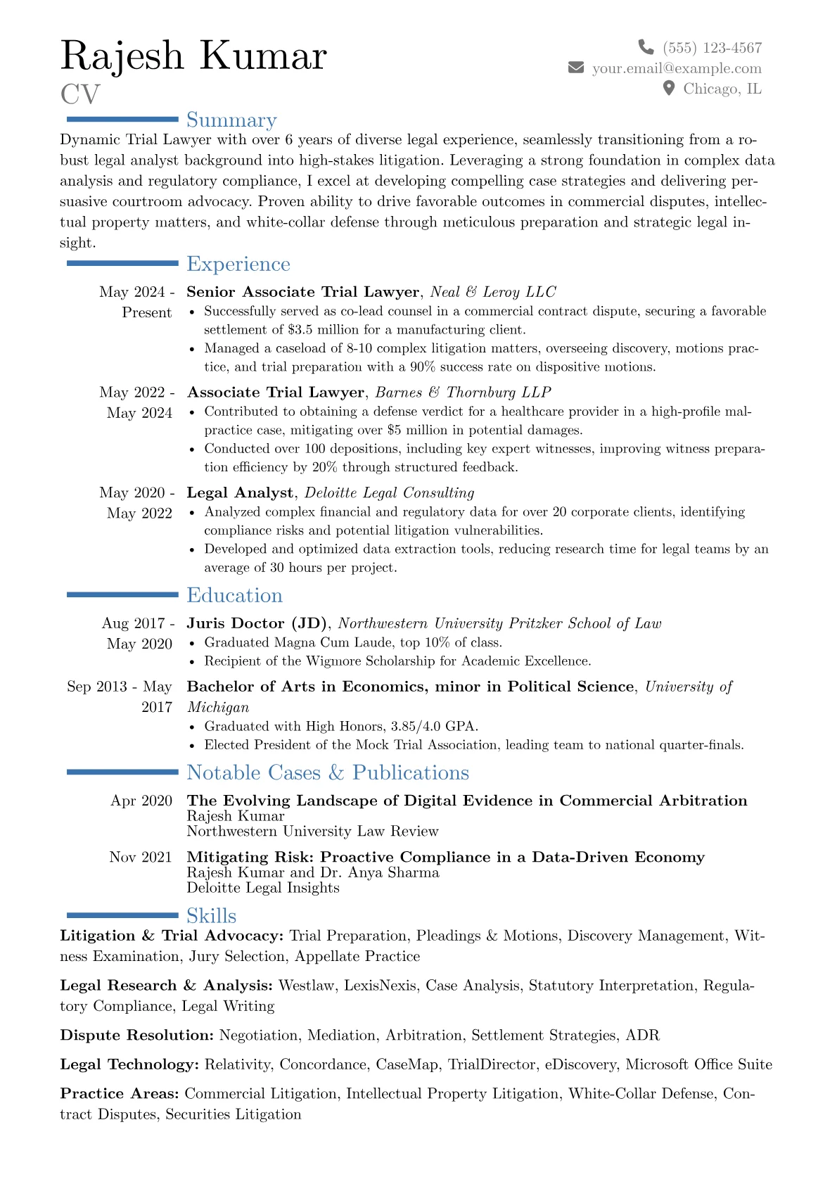 Trial Lawyer resume example, Career changer, page 1
