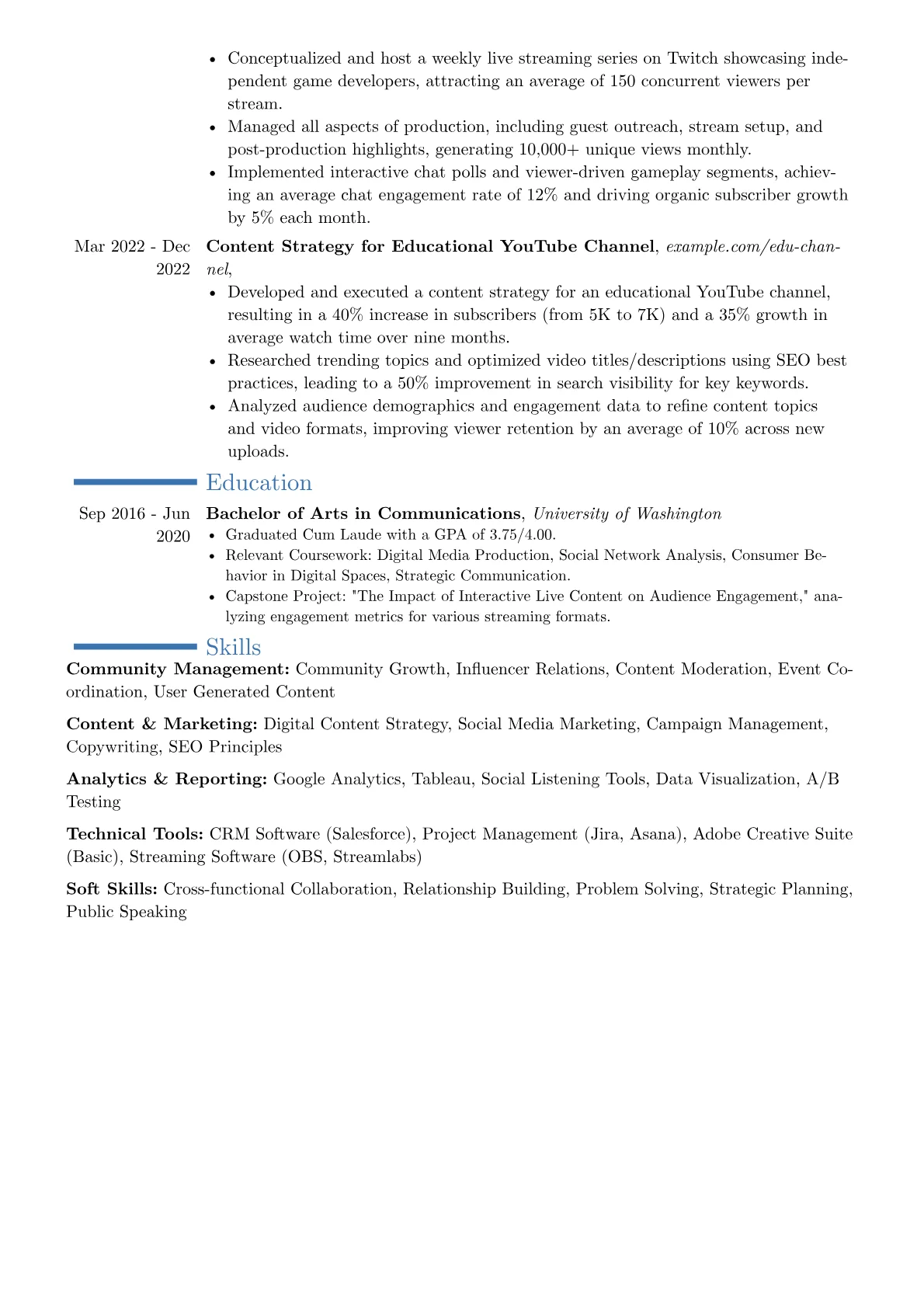Twitch resume example, Career changer, page 2