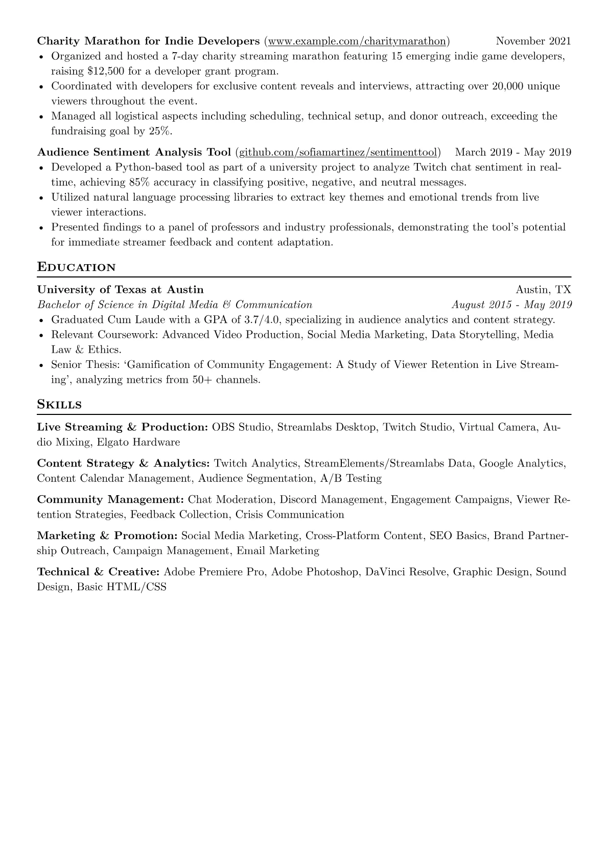 Twitch Streamer resume example, Live Streaming, page 2