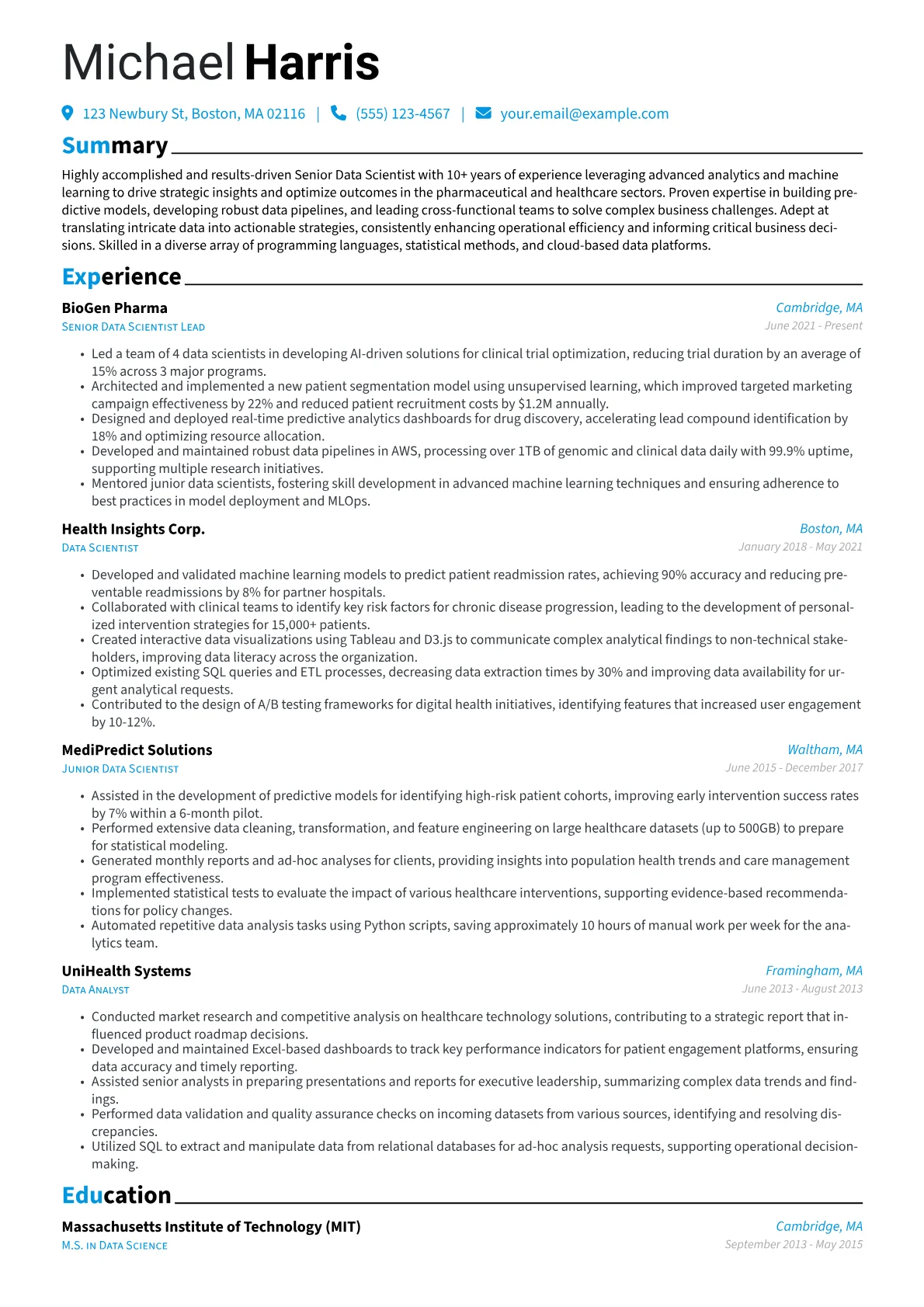 Two-Page resume example, Two-Page, page 1