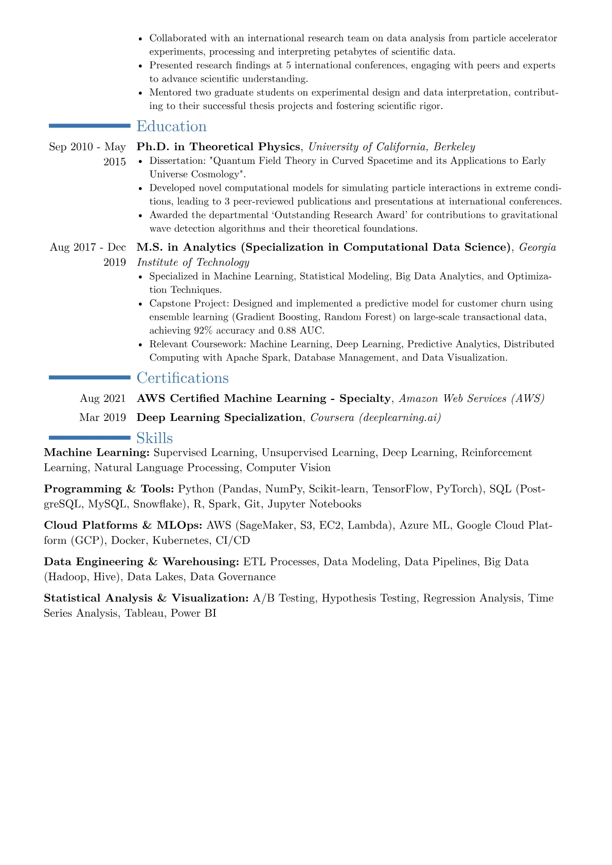 Two-Page resume example, Career changer, page 2