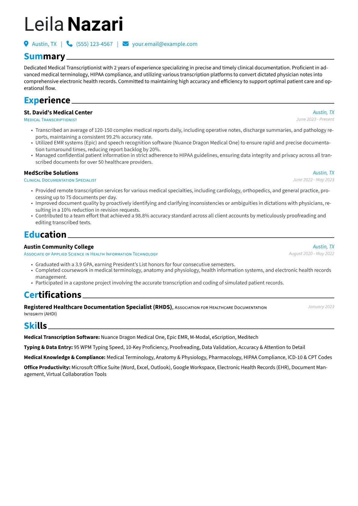 Medical Transcriptionist version - Page 1
