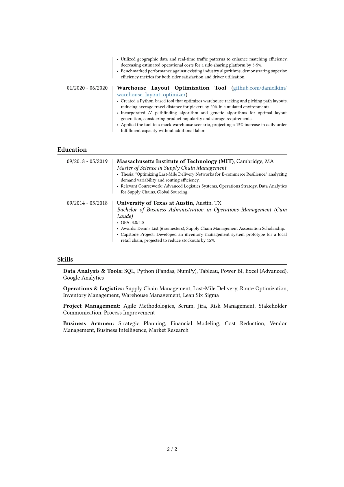 Uber resume example, Career changer, page 2
