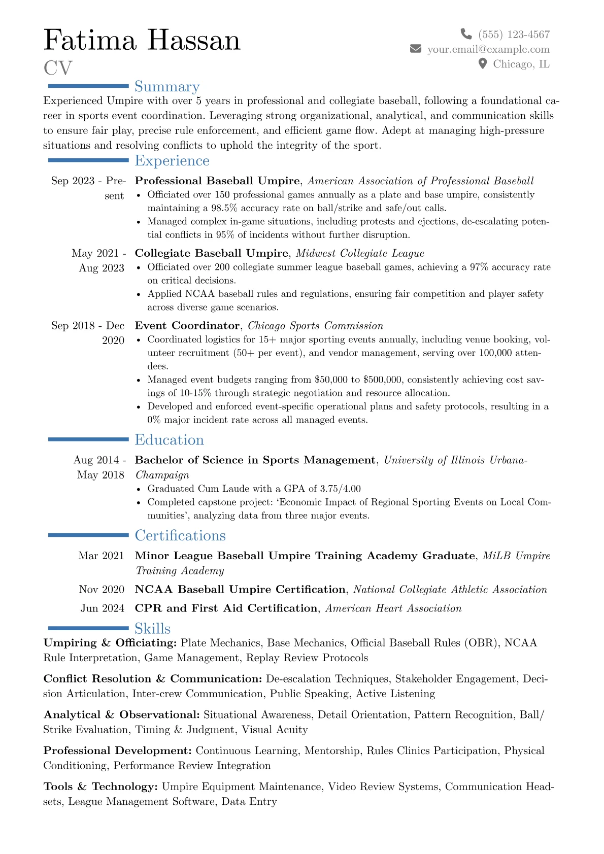 Umpire resume example, Career changer, page 1
