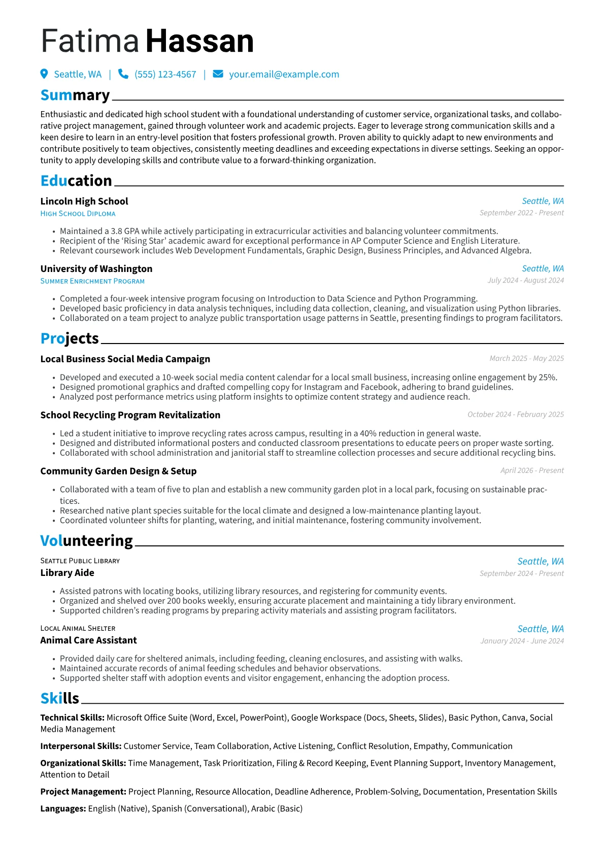 Underage Job Seeker resume example, Underage Job Seeker, page 1
