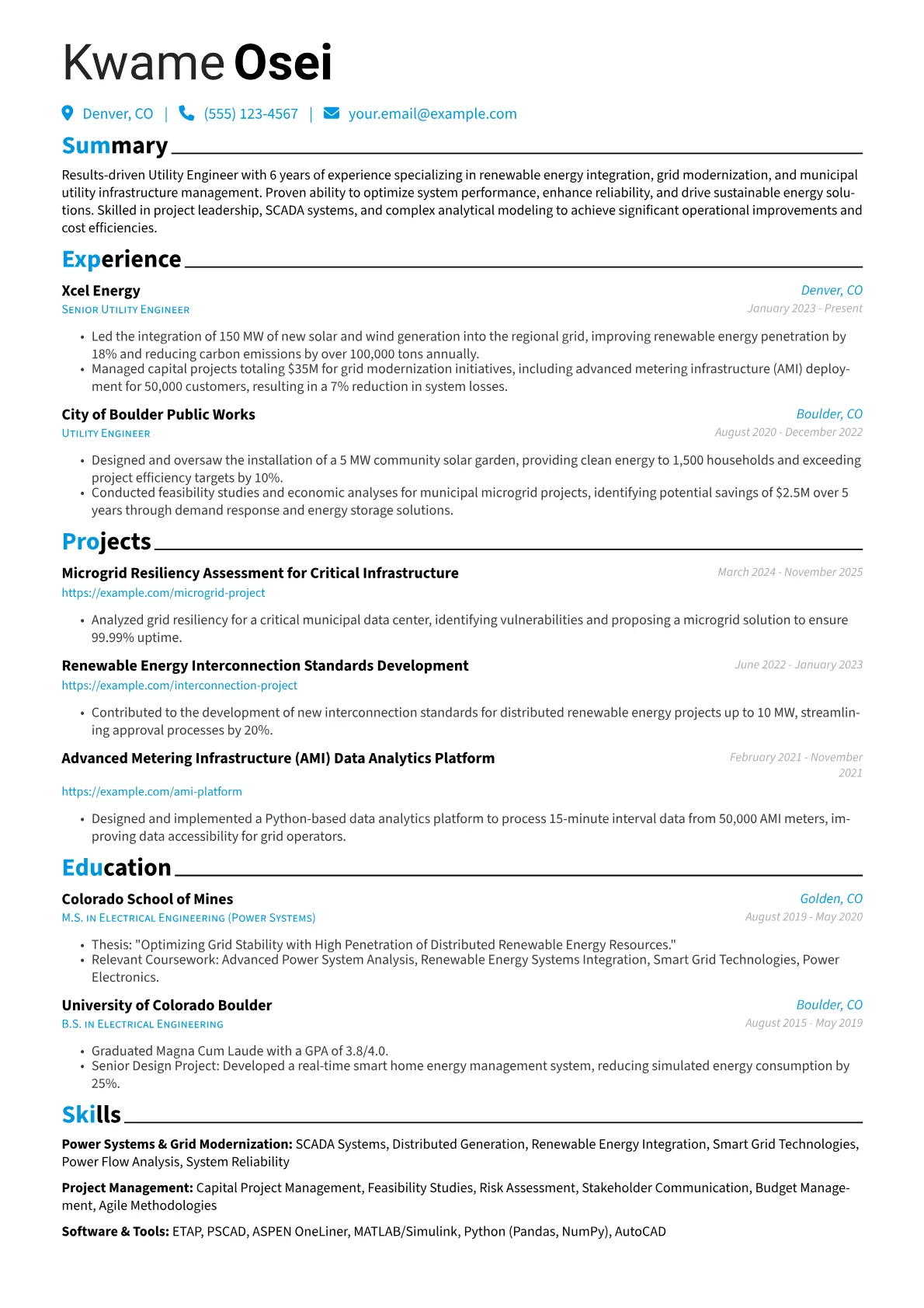 Utility Engineer resume example, Utility Engineer Kwame, page 1